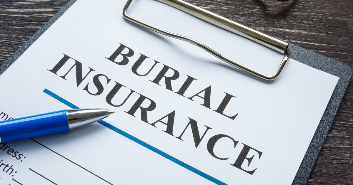 Burial insurance document with clipboard and pen for final expense leads